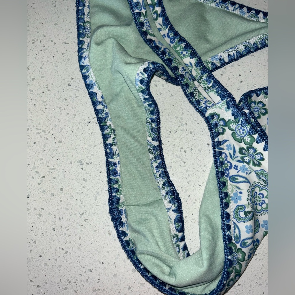 Holster Swim Blue High-leg Embroidered Stitch Strappy Cheekiest Bikini Bottom L - Picture 6 of 6